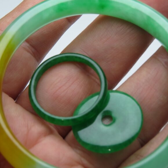 "Natural Jade bangle +   REE Jade Ring & Jade Donut 57mm " - Picture 3 of 3